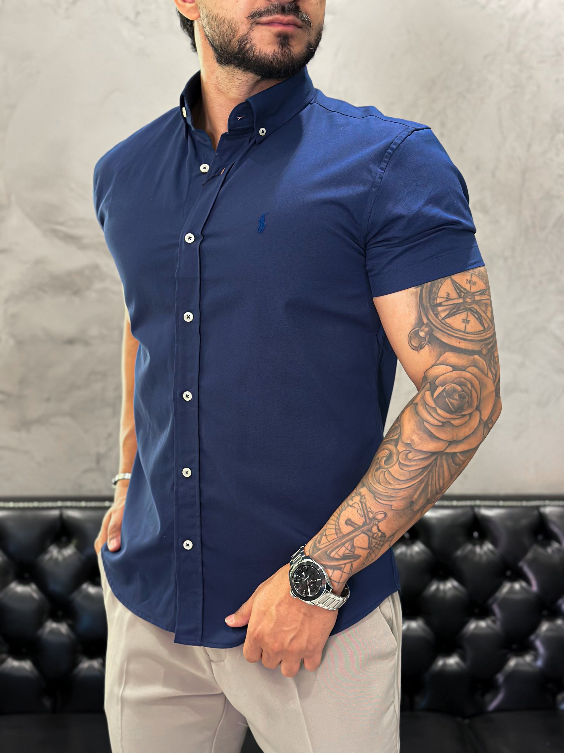 Camisa Ralph Lauren M/Curta Marinho