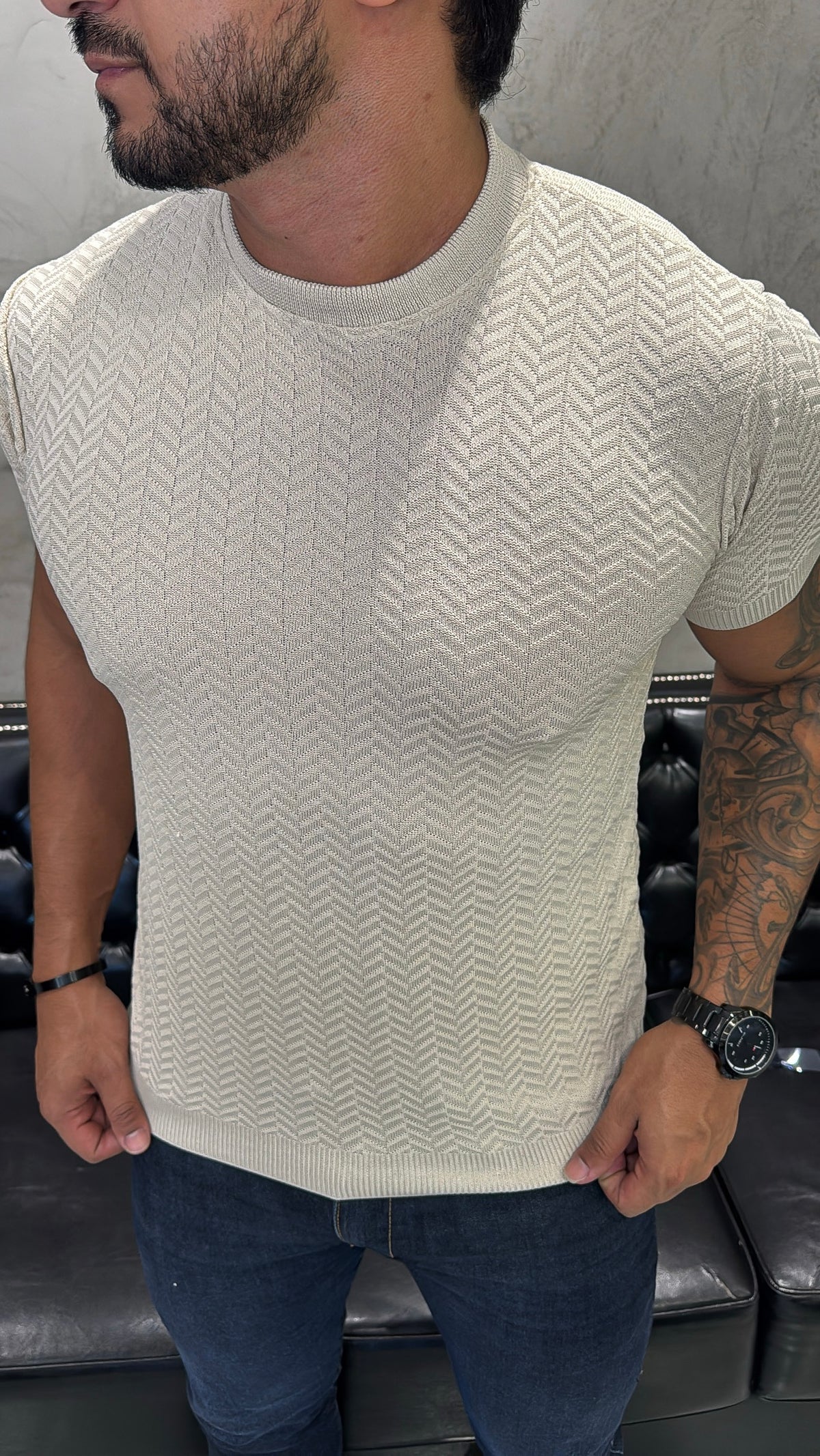 T-Shirt Basica Tricot Areia