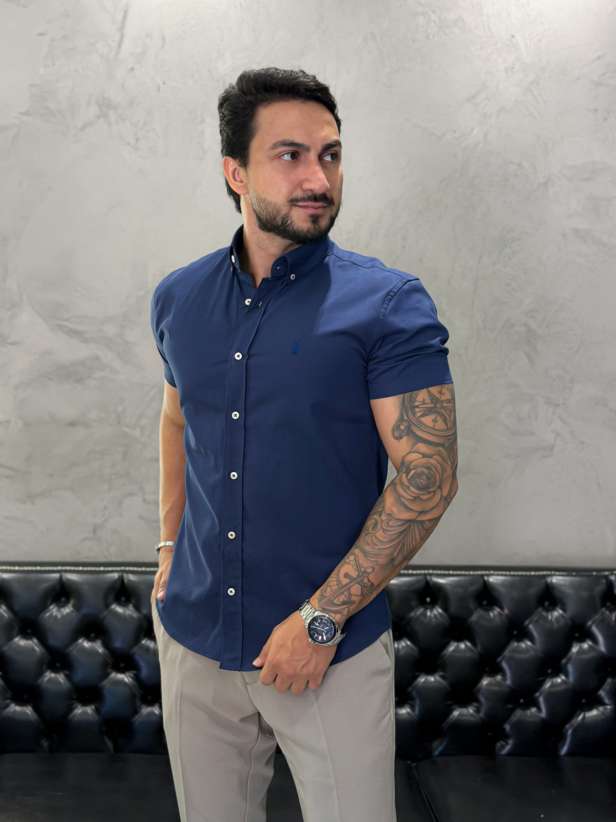 Camisa Ralph Lauren M/Curta Marinho