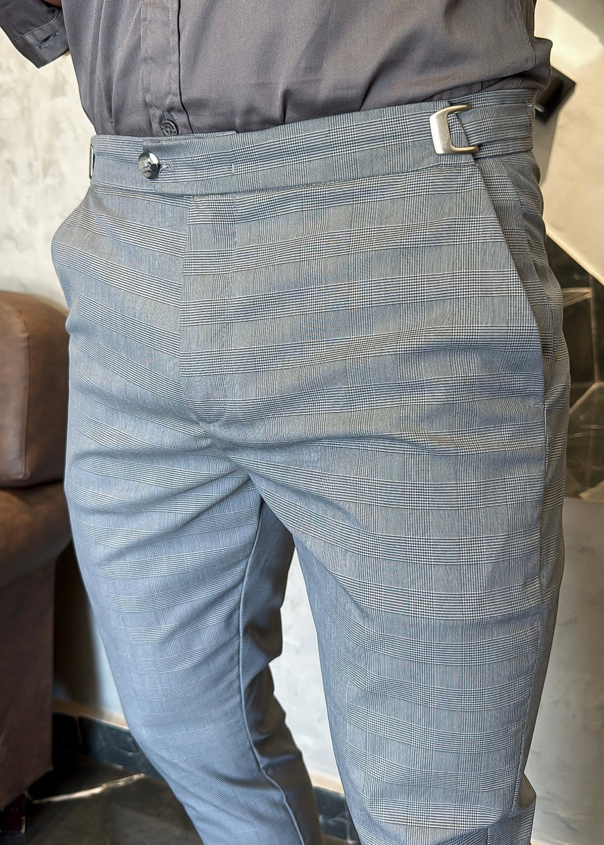 Calça Alfaiataria Xadrez Príncipe de Gales Cinza