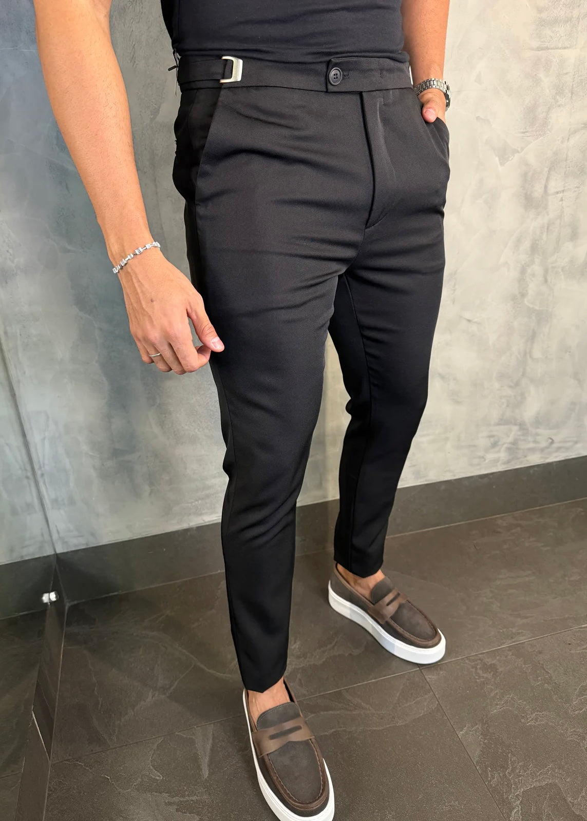 Calça Alfaiataria DL67 c/ Ajuste Lateral Preto Viena