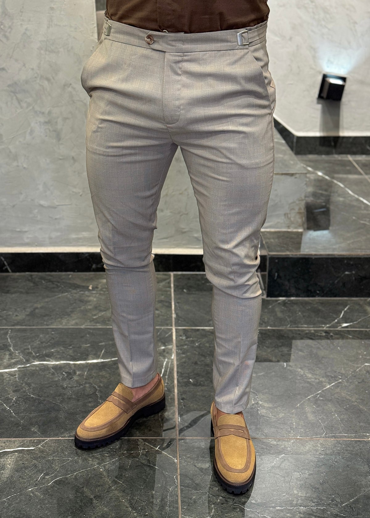 Calça Alfaiataria Xadrez Príncipe de Gales Khaki