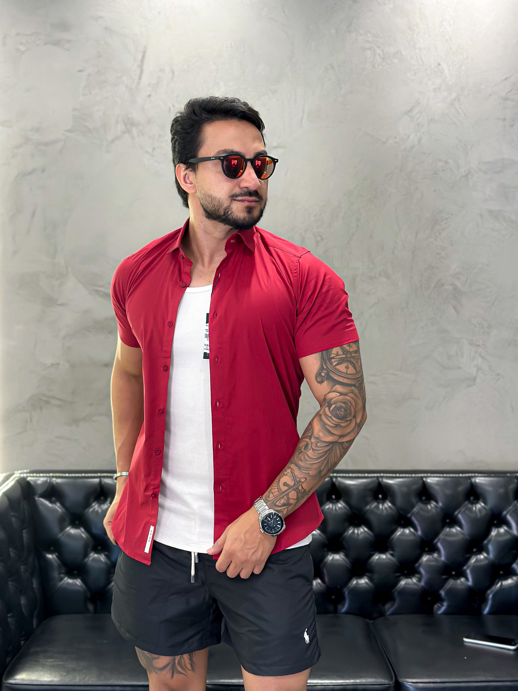Camisa M/Curta Super Slim  Bordo