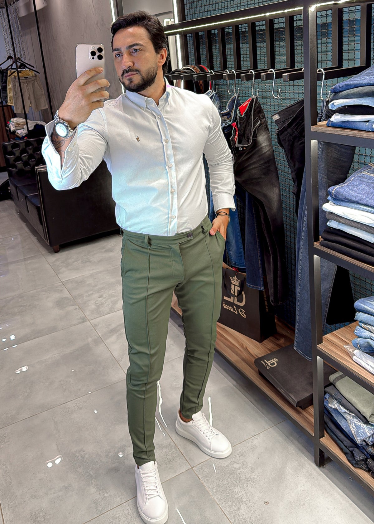 Calça Alfaiataria Malha Encorpada Militar