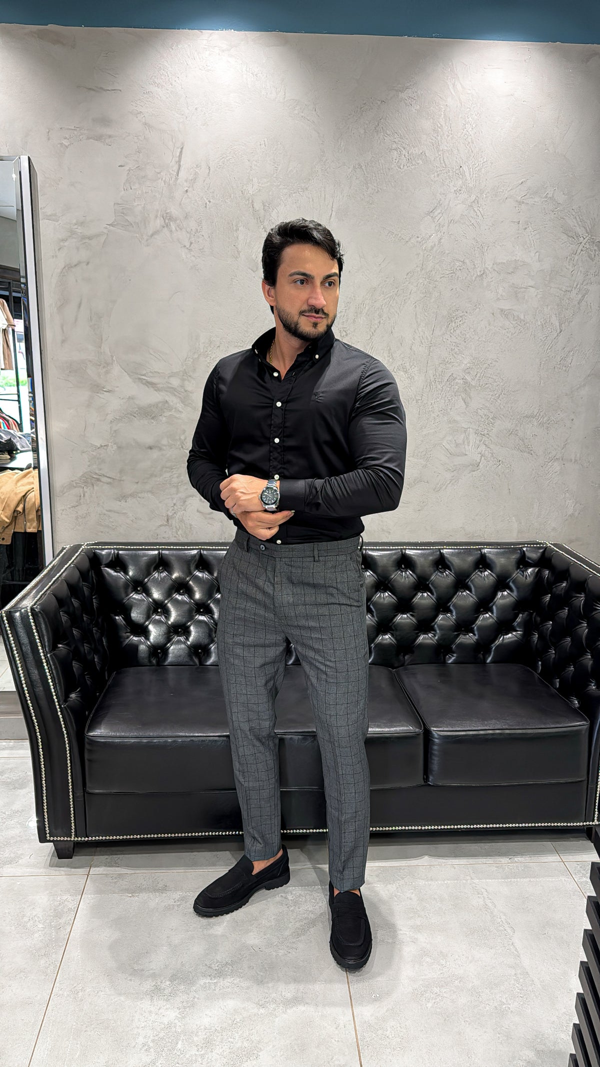 Calça Alfaiataria DL67 Xadrez Preta