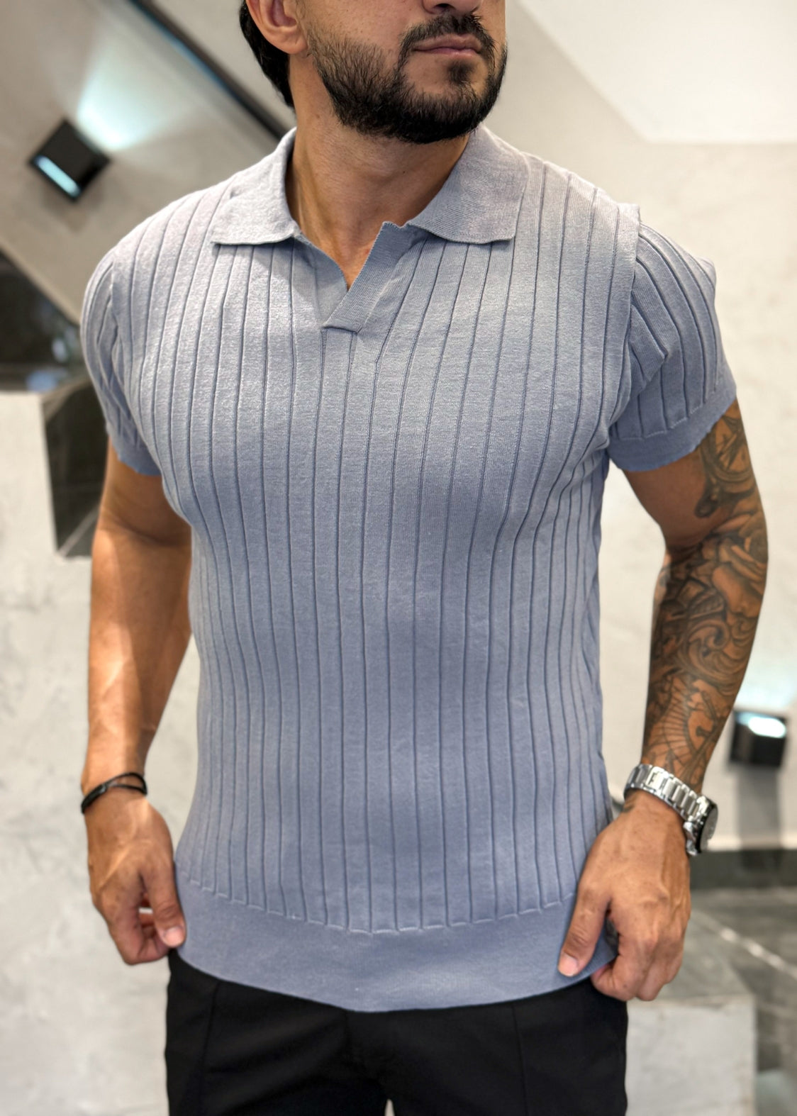 Polo Tricot Luxo Cinza