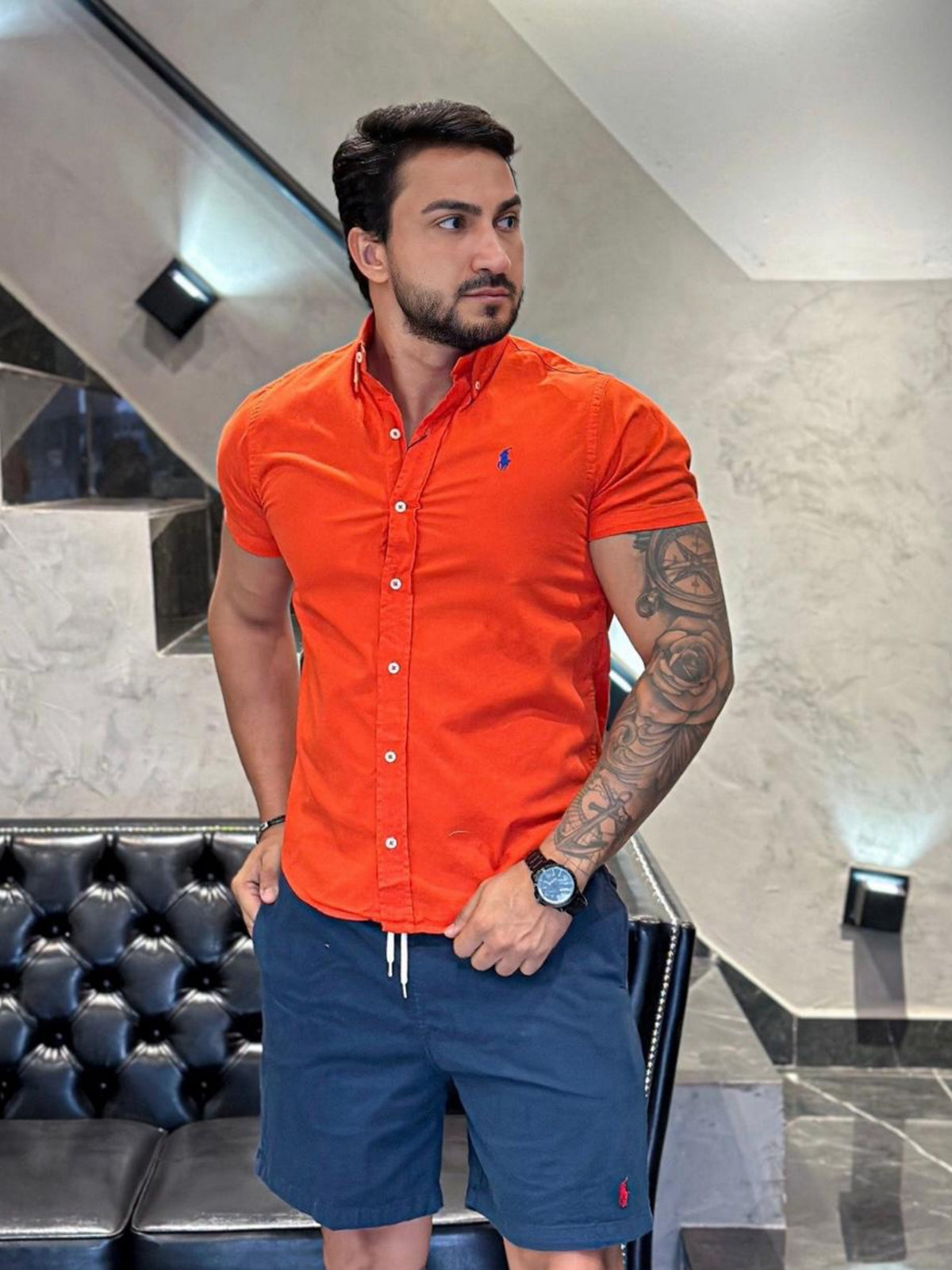 Camisa Ralph Lauren M/Curta Laranja