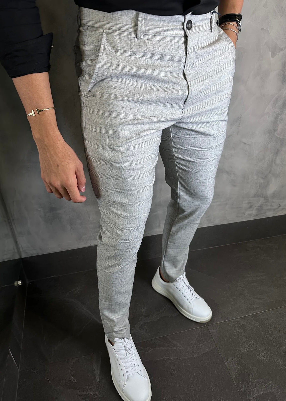 Calça Alfaiataria Príncipe de Gales Cinza