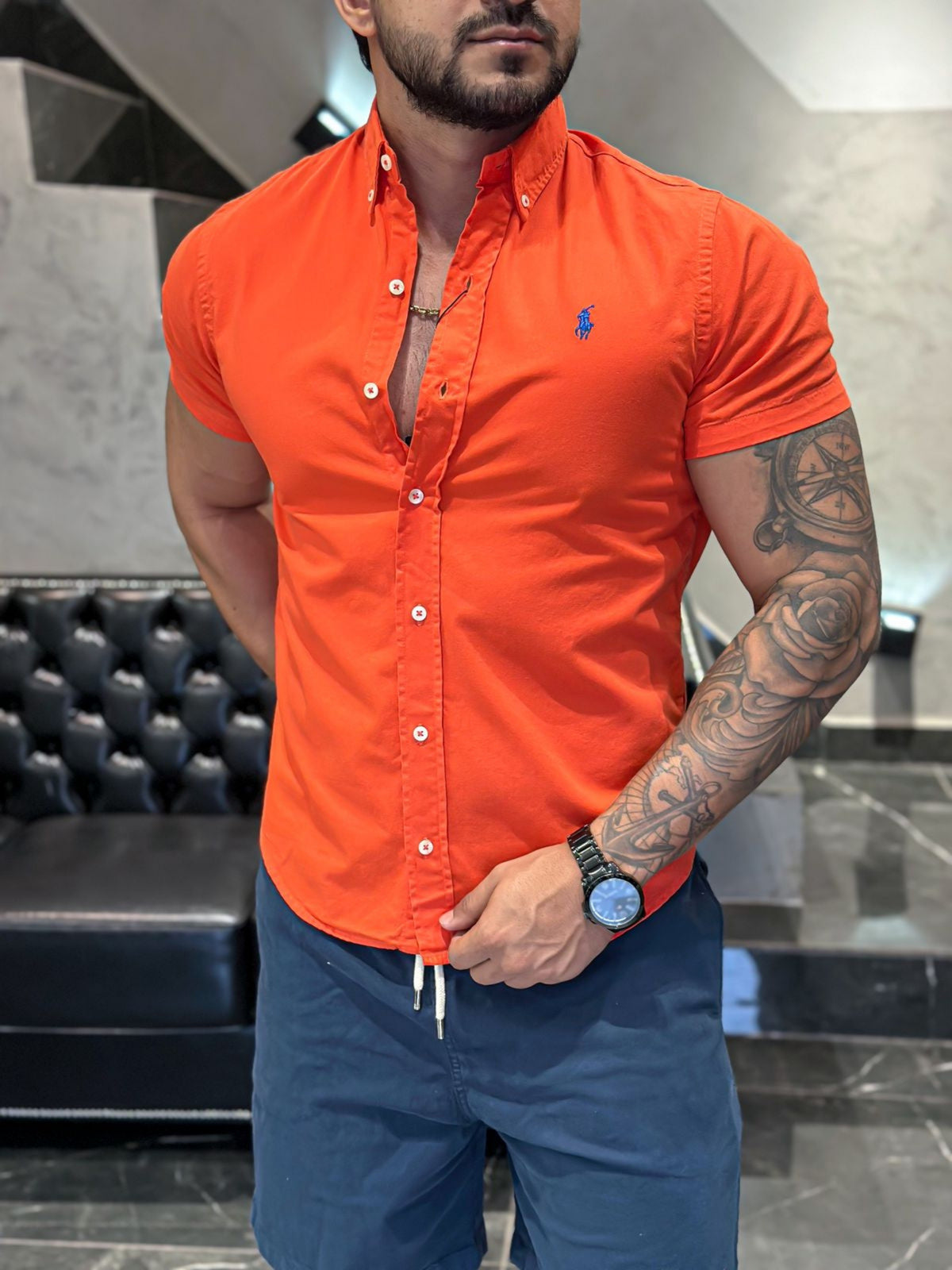 Camisa Ralph Lauren M/Curta Laranja