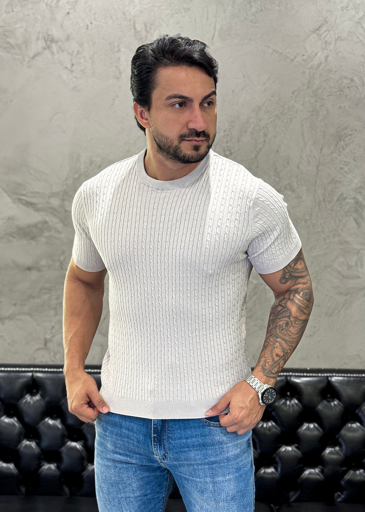 Camiseta Tricot Luxo Cinza