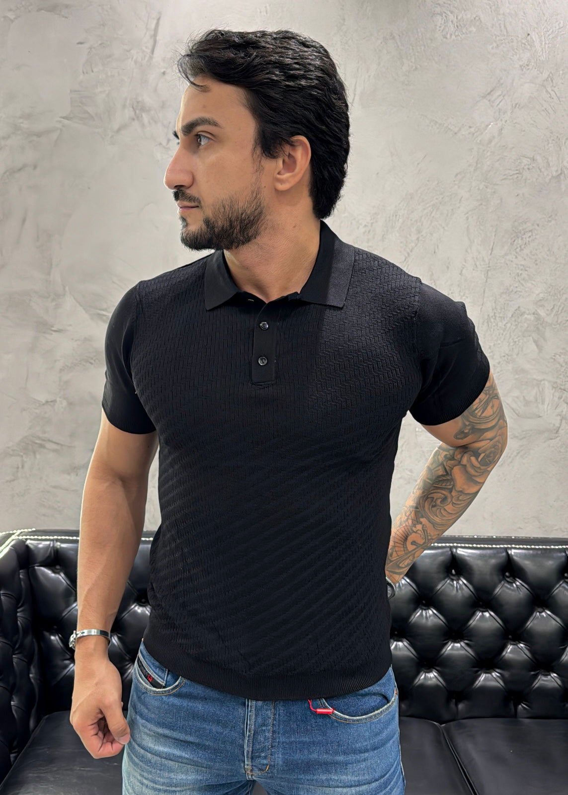 Polo Frizo Tricot Luxo Preto