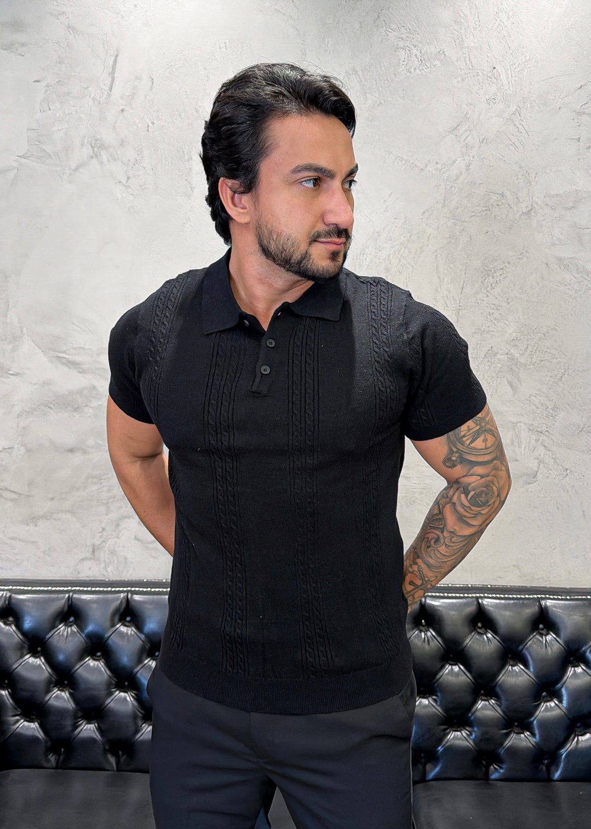 Polo Tricot Luxo Preto Detail