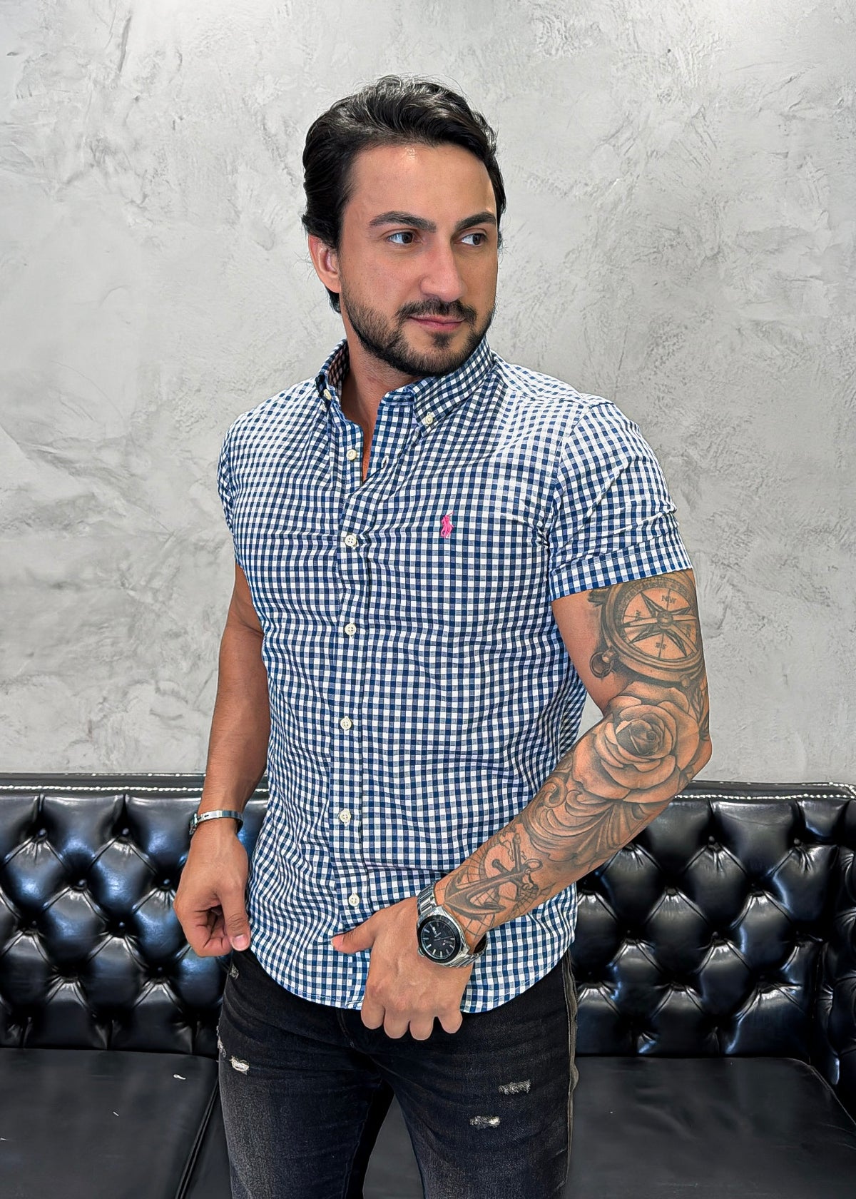 Camisa Ralph Lauren M/Curta Xadrez Azul