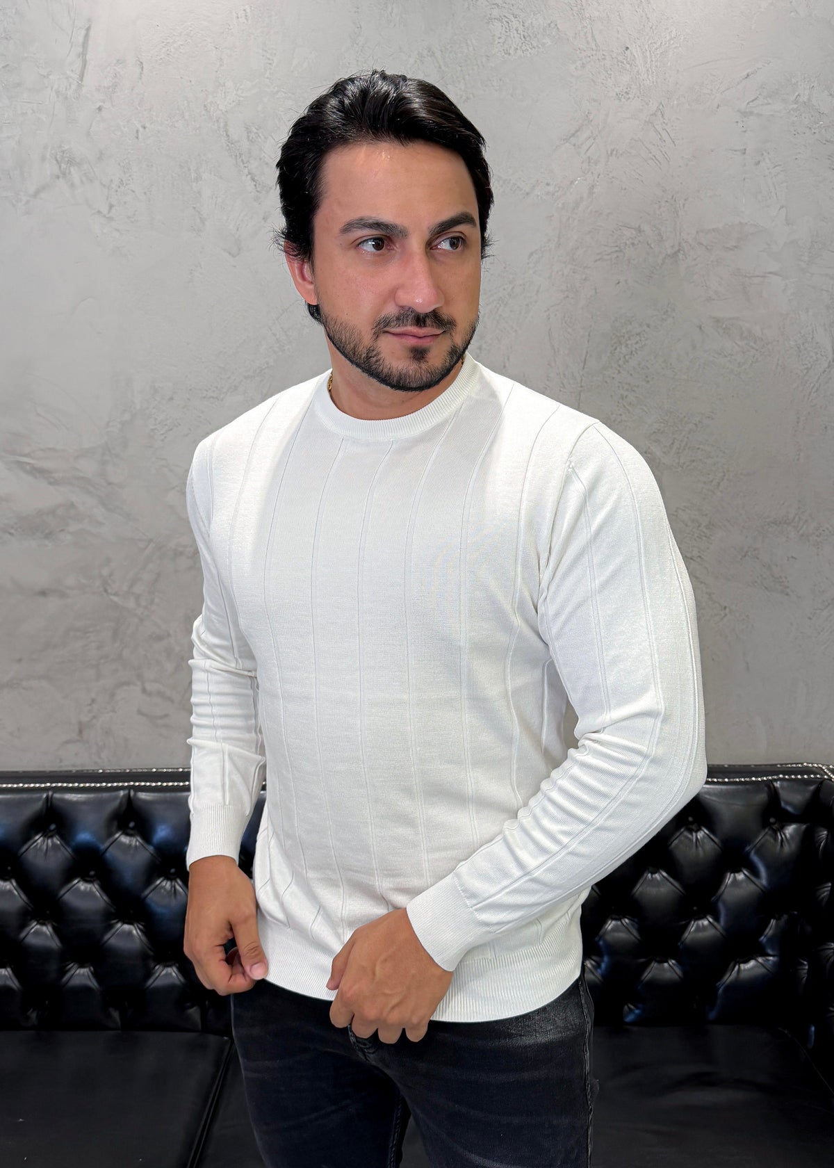 Suéter em Tricô Canelada Branco