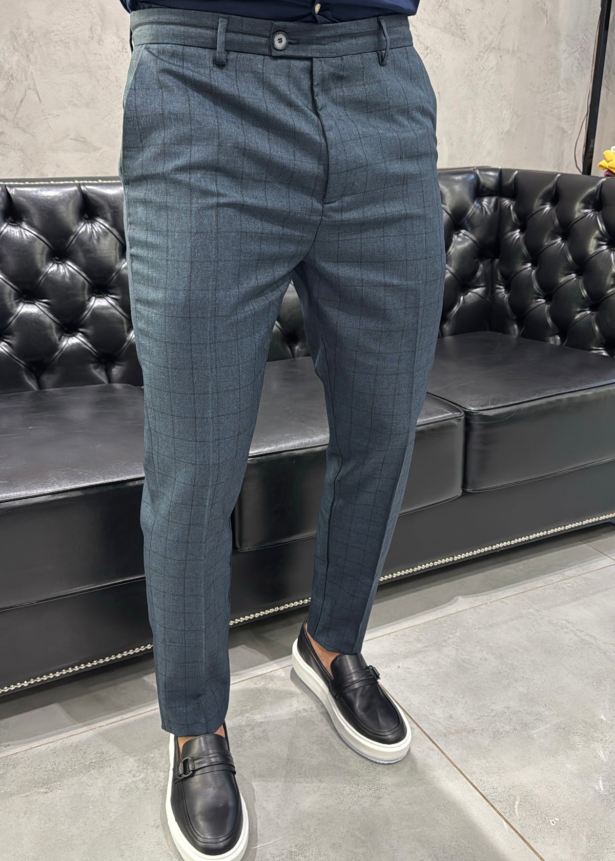 Calça Alfaiataria DL67 Xadrez Marinho