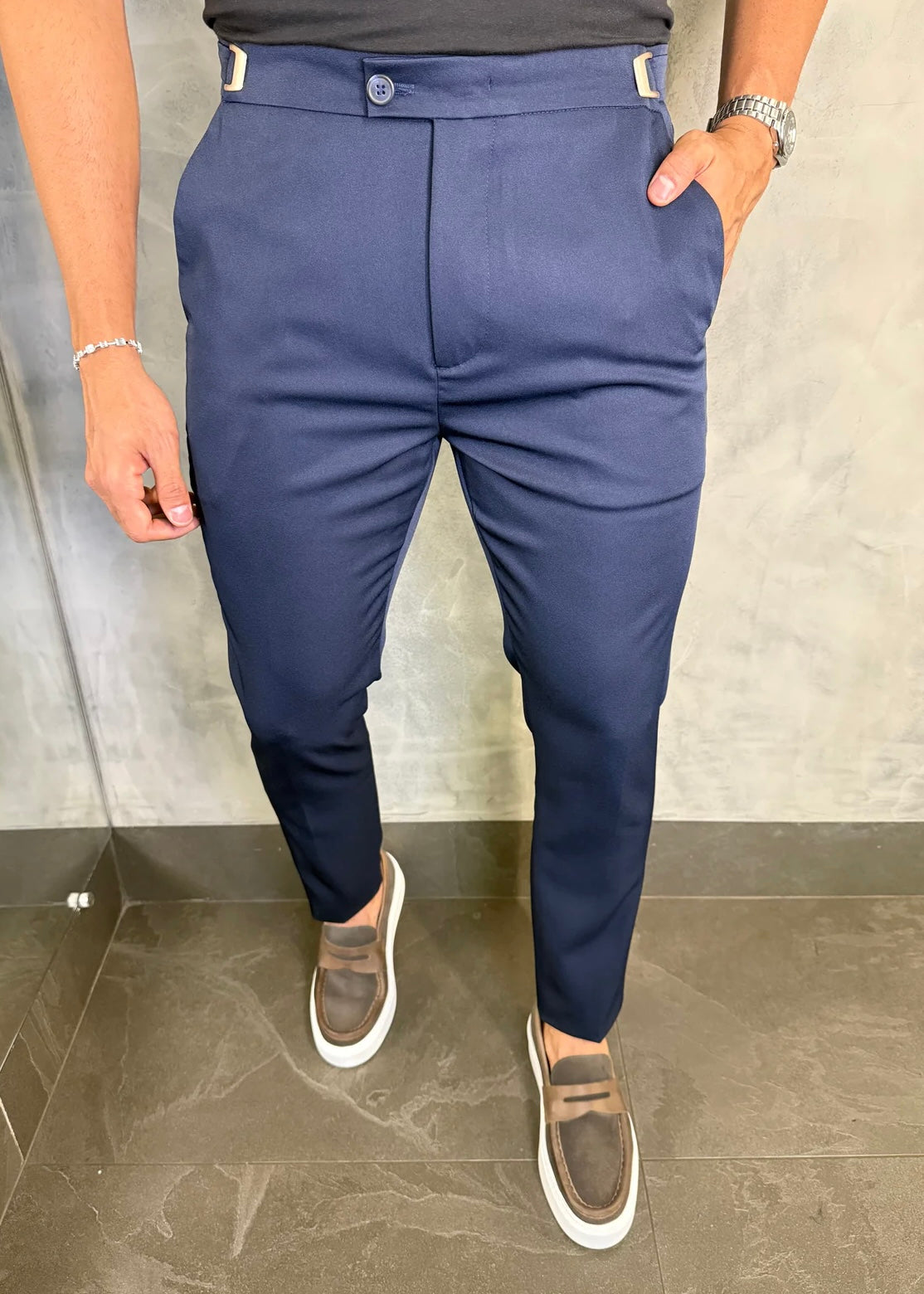 Calça Alfaiataria DL67 c/ Ajuste Lateral Marinho Viena