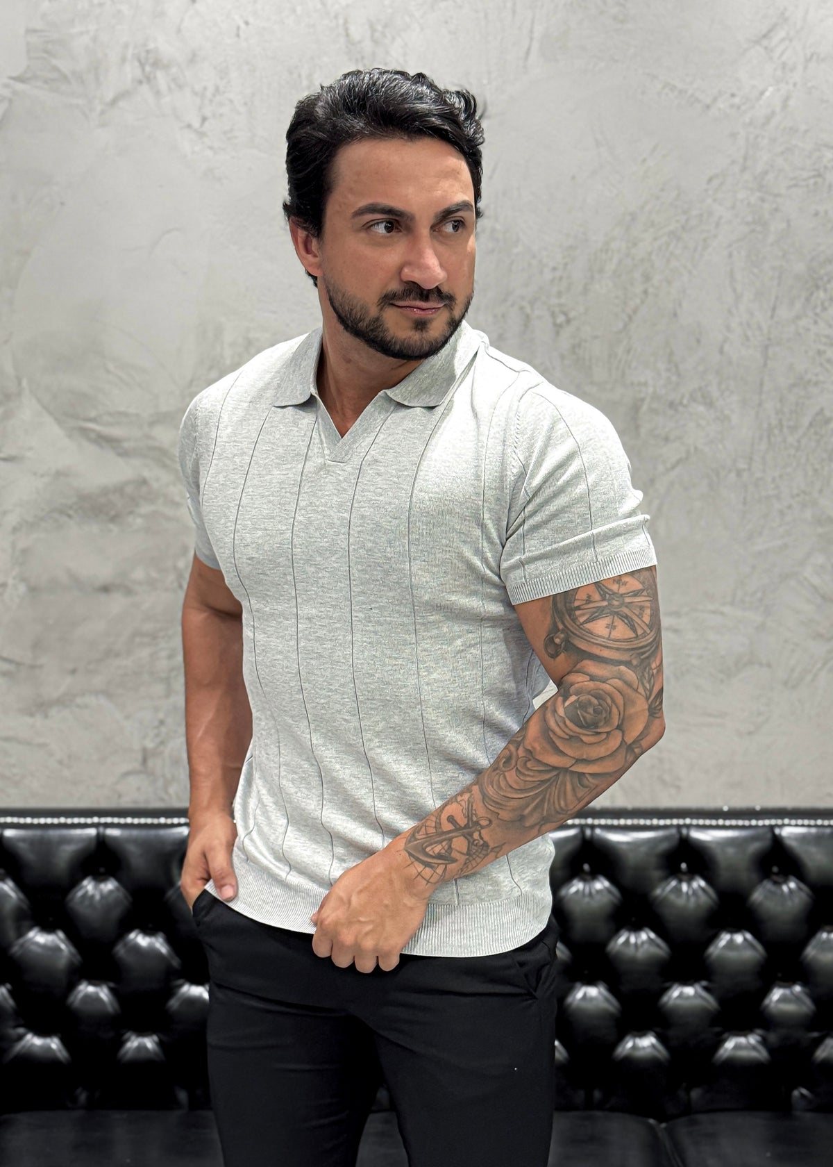 Polo Tricot Luxo Cinza