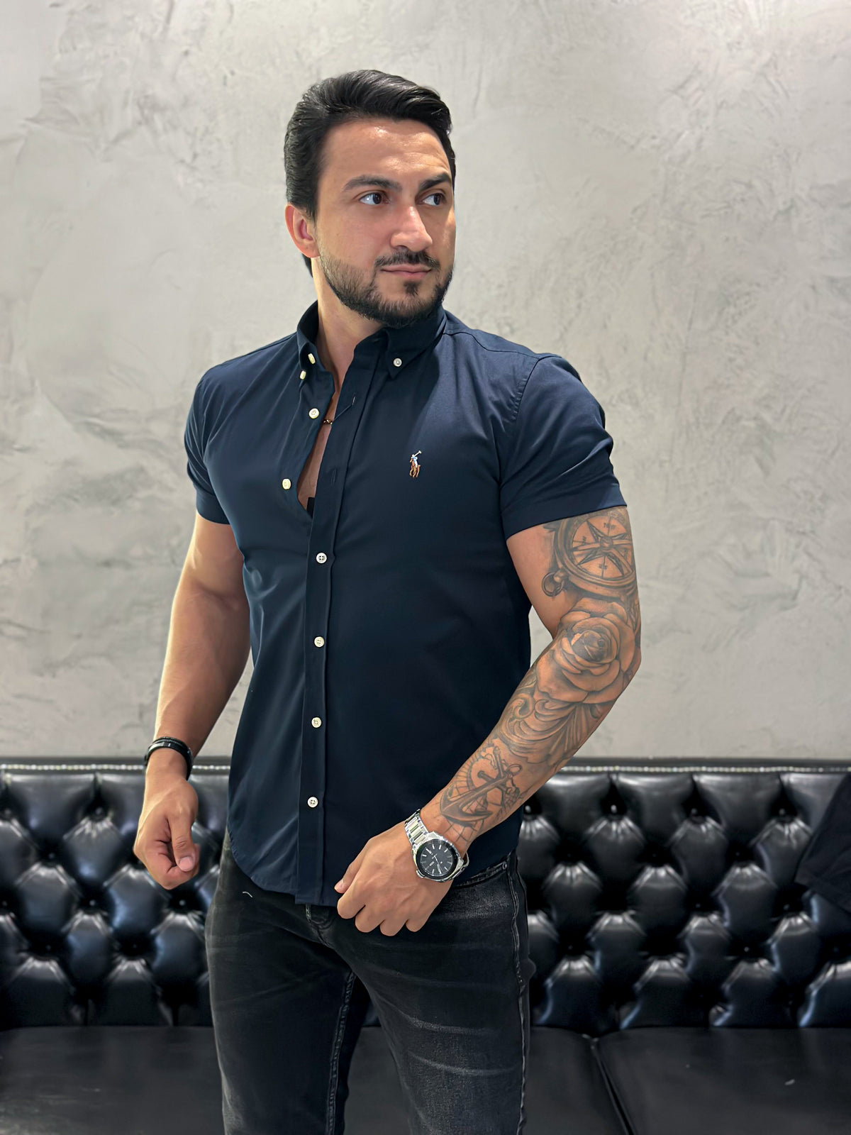 Camisa Ralph Lauren M/Curta Marinho
