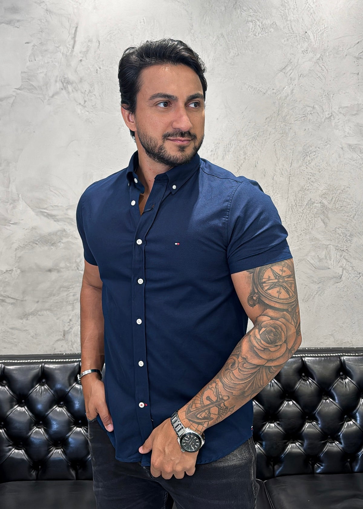 Camisa T. H. M/Curta Marinho