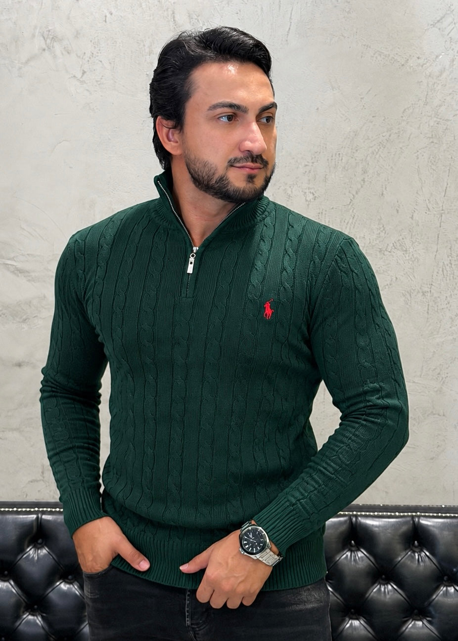 Suéter Zíper Trançado Ralph Lauren Verde
