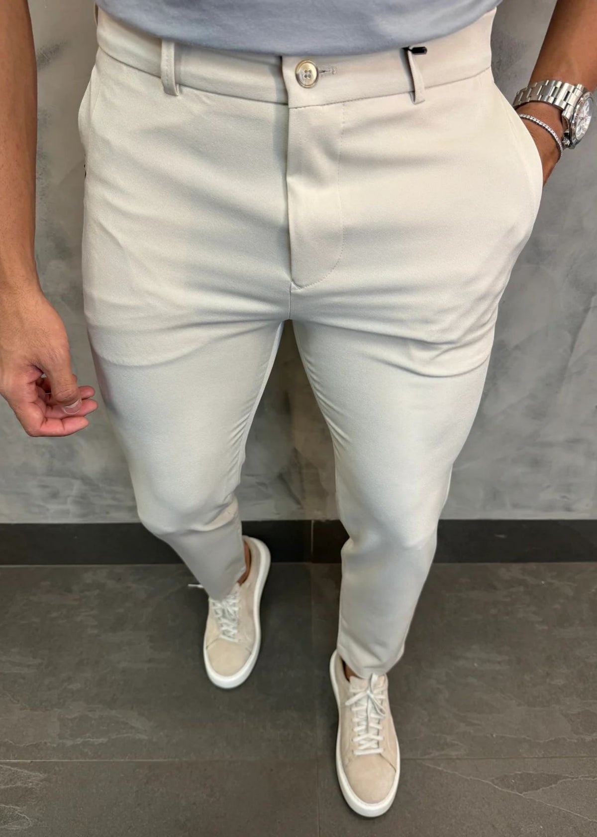 Calça Alfaiataria Skinny Areia Bolso Ziper