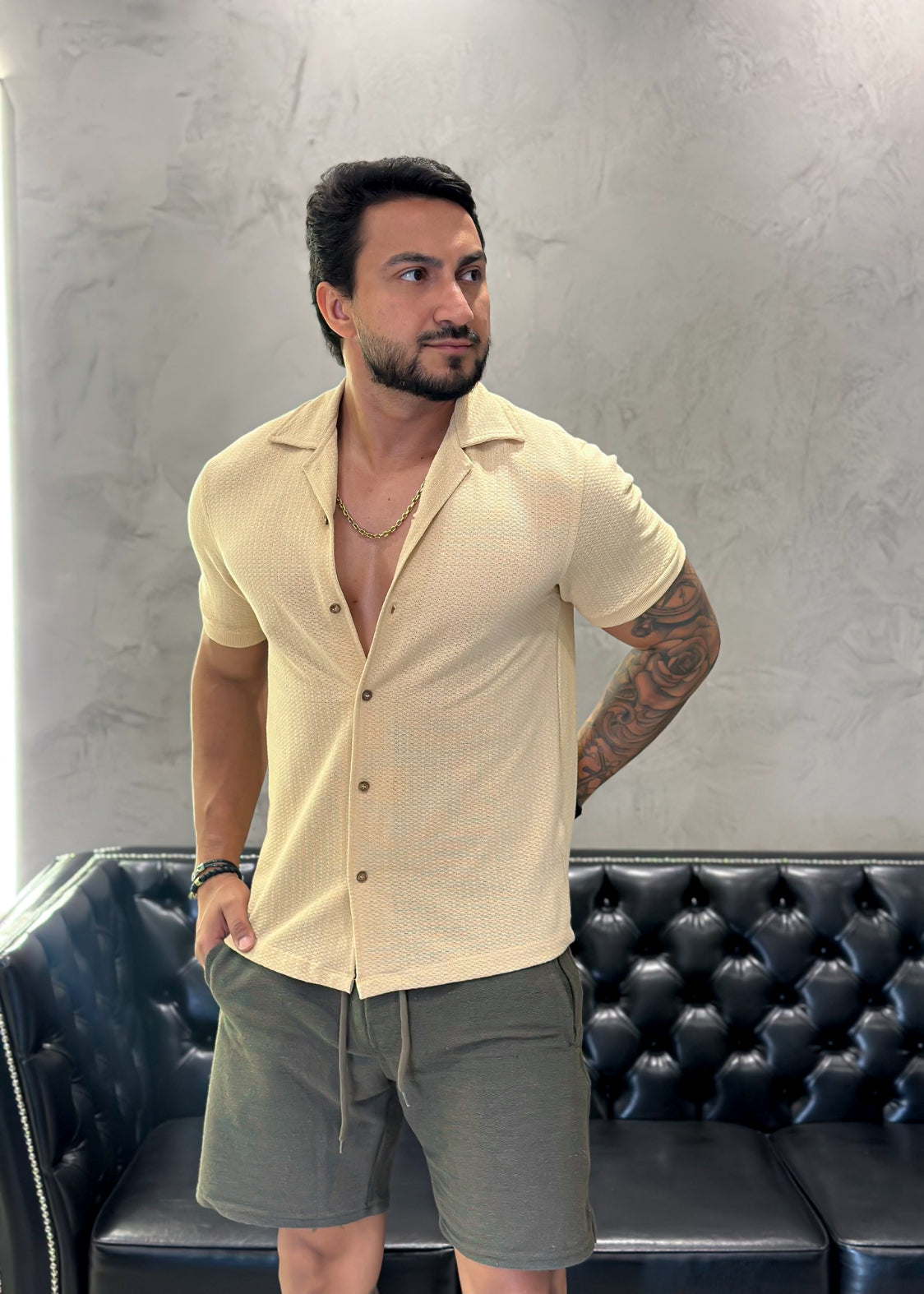 Camisa Risort Tricô Bege