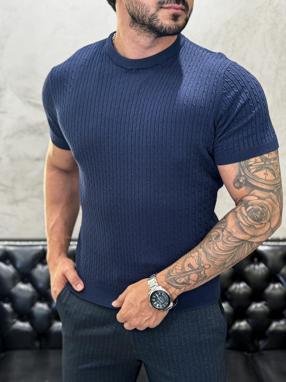 Camiseta Tricot Luxo Marinho