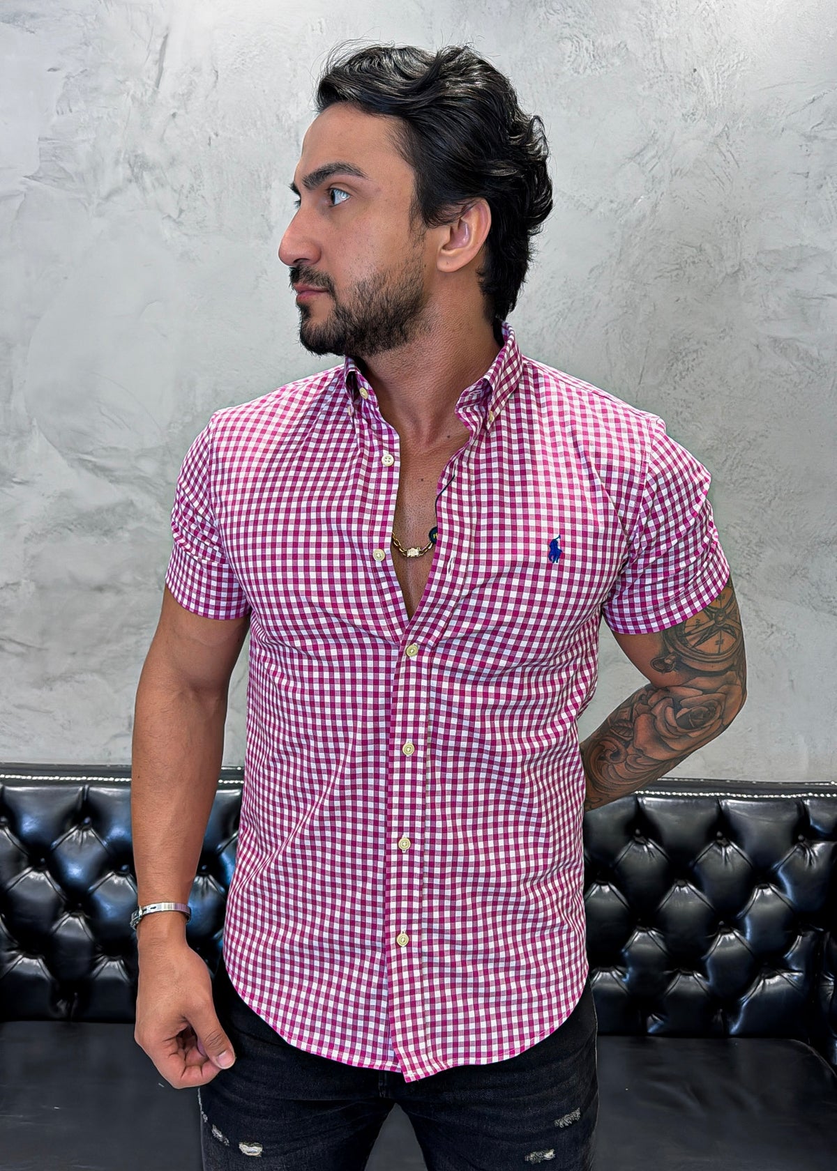Camisa Ralph Lauren M/Curta Xadrez Cereja