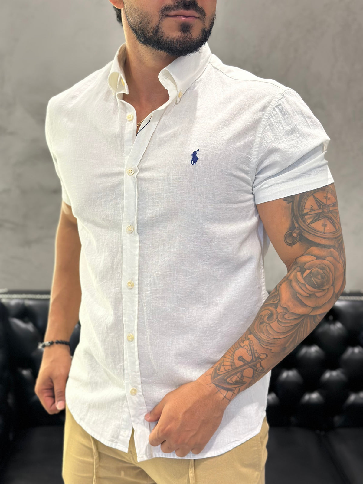 Camisa Ralph Lauren M/Curta Linho Branco