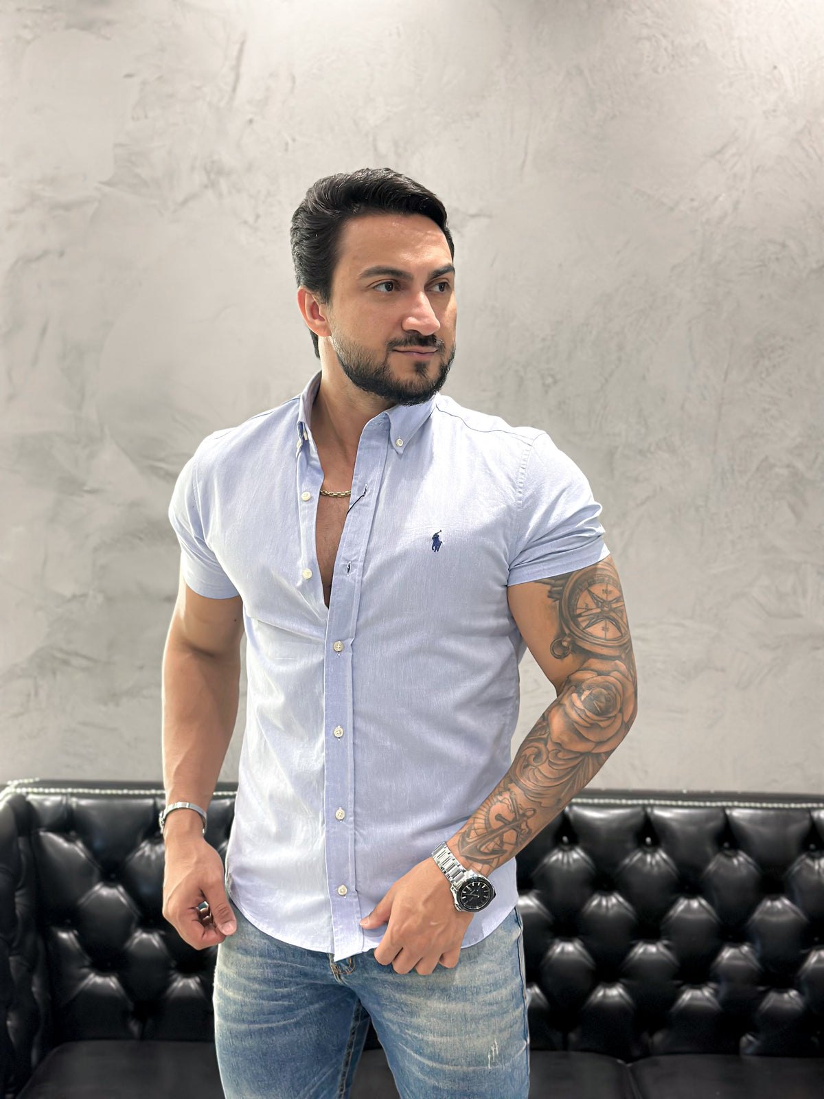 Camisa Ralph Lauren M/Curta azul