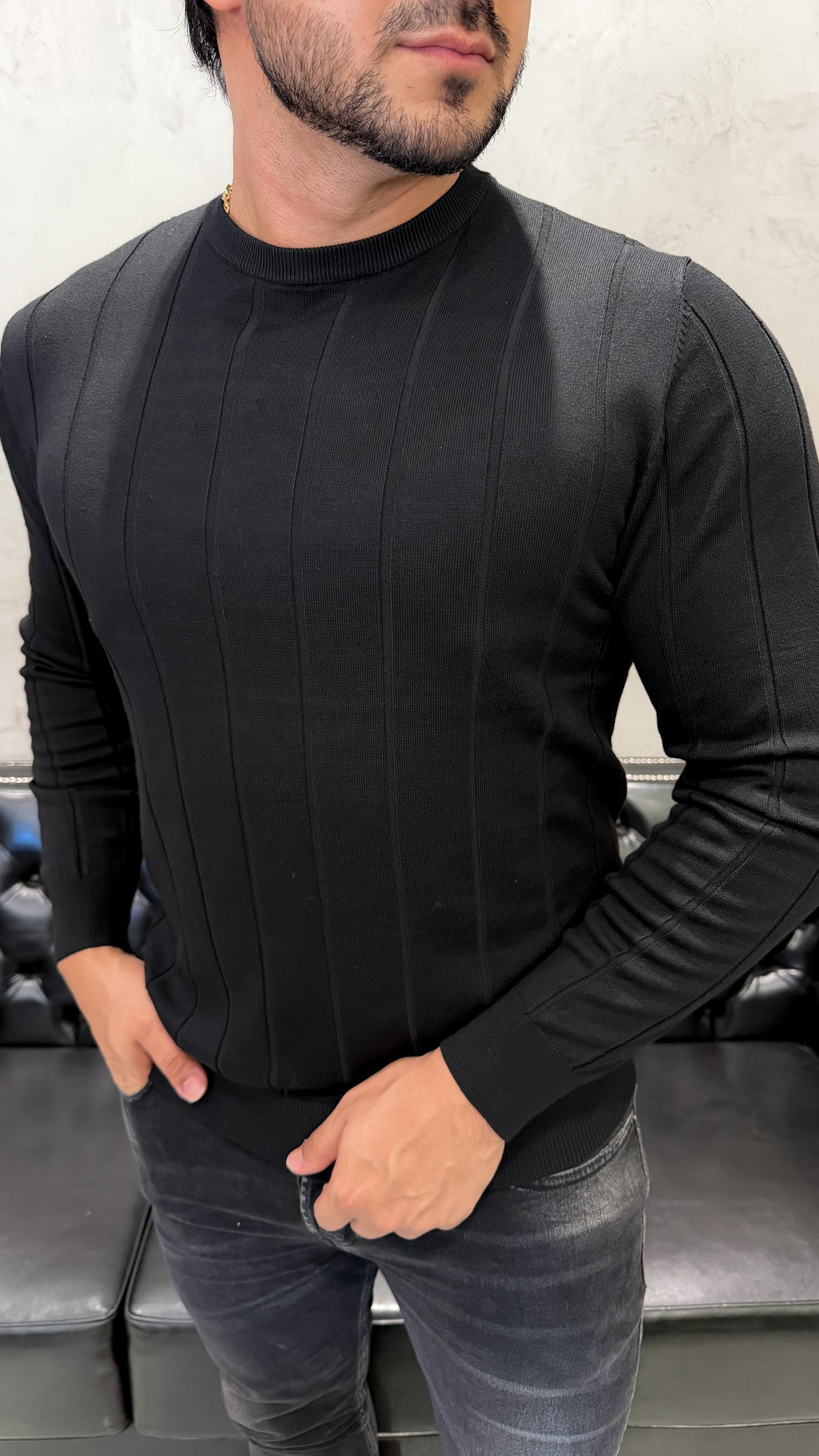 Suéter em Tricô Canelada Preto