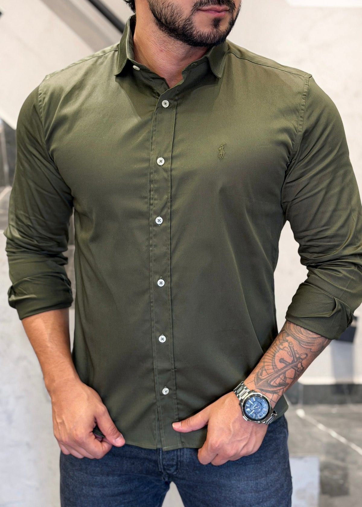Camisa Ralph Lauren M/L Musgo Italiana