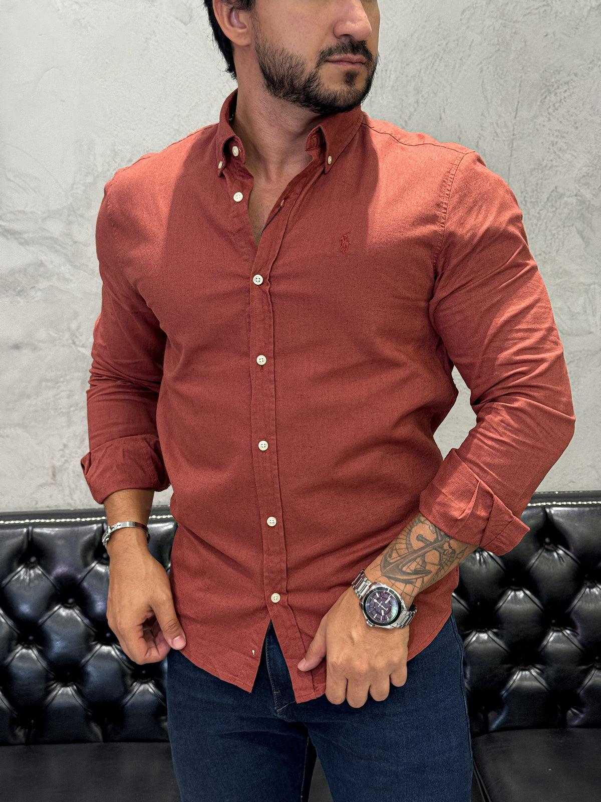 Camisa Ralph Lauren M/L Linho Vinho