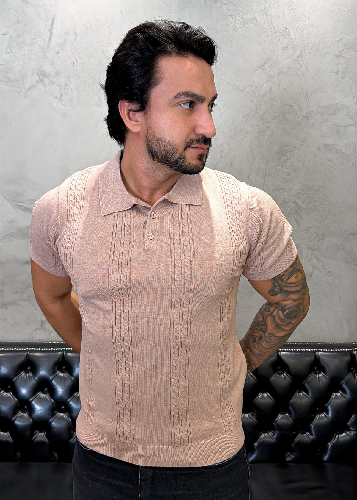 Polo Tricot Luxo Salmão Detail