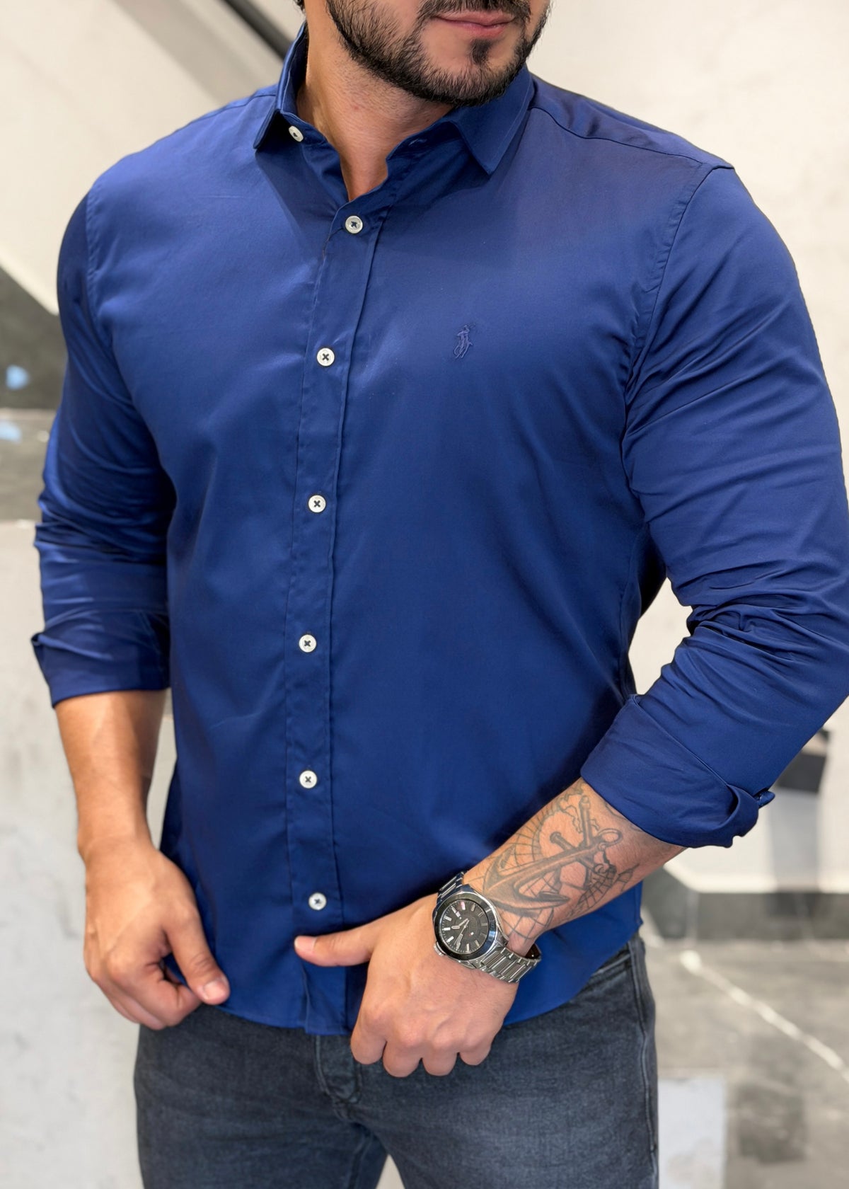 Camisa Ralph Lauren M/L Marinho Italiana