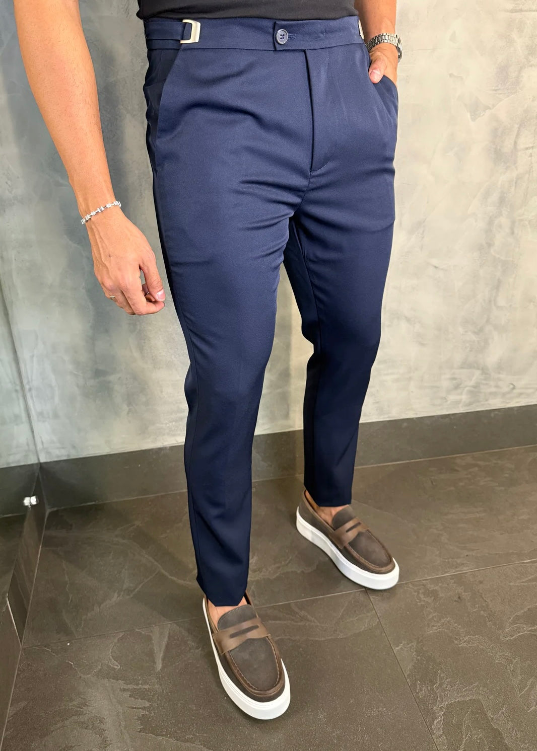 Calça Alfaiataria DL67 c/ Ajuste Lateral Marinho Viena