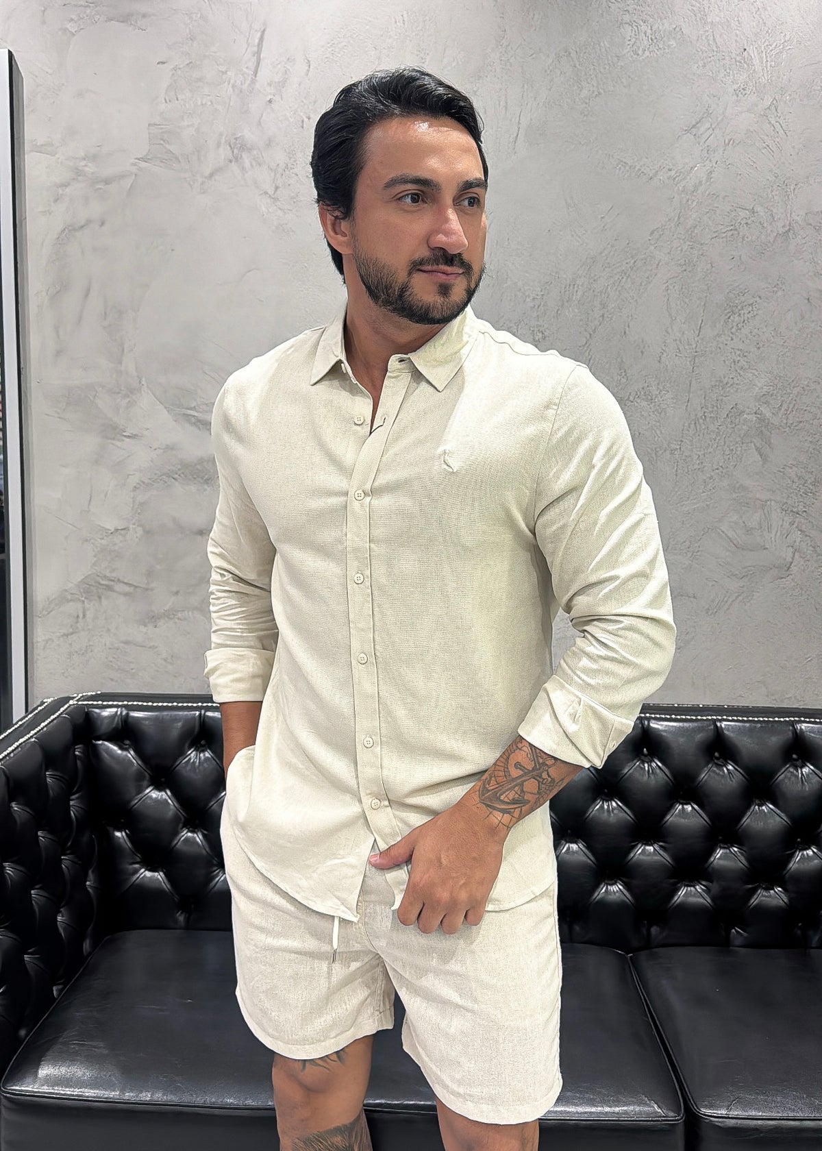 Camisa Reserva M/L Linho Areia