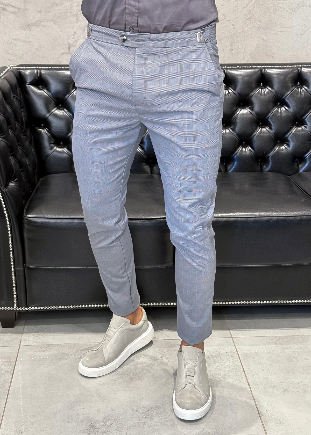 Calça Alfaiataria Xadrez Príncipe de Gales Cinza