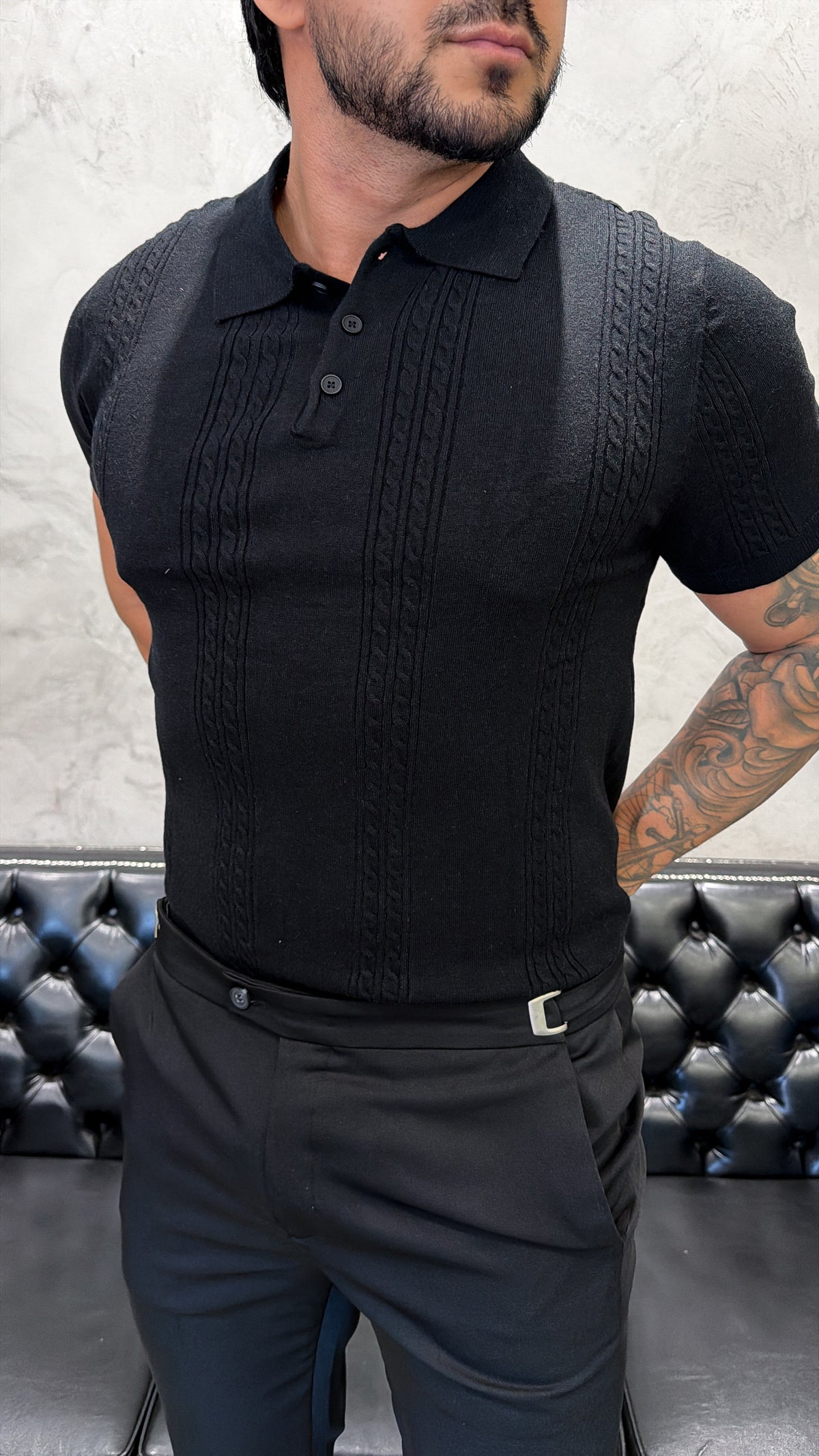 Polo Tricot Luxo Preto Detail