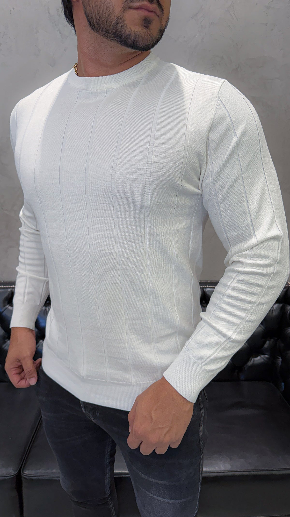 Suéter em Tricô Canelada Branco