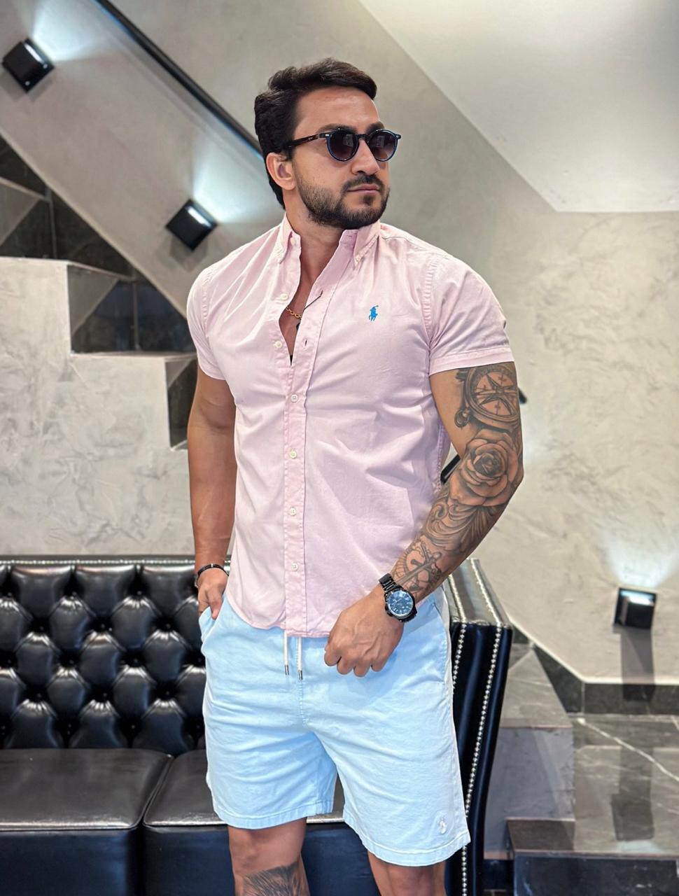 Camisa Ralph Lauren M/Curta Rosa