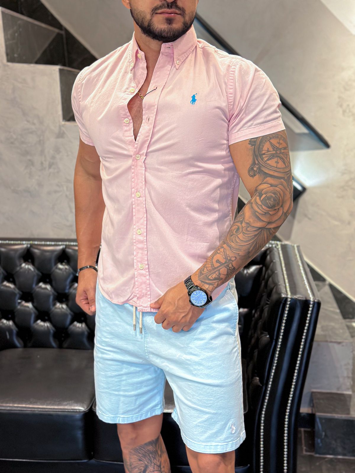 Camisa Ralph Lauren M/Curta Rosa