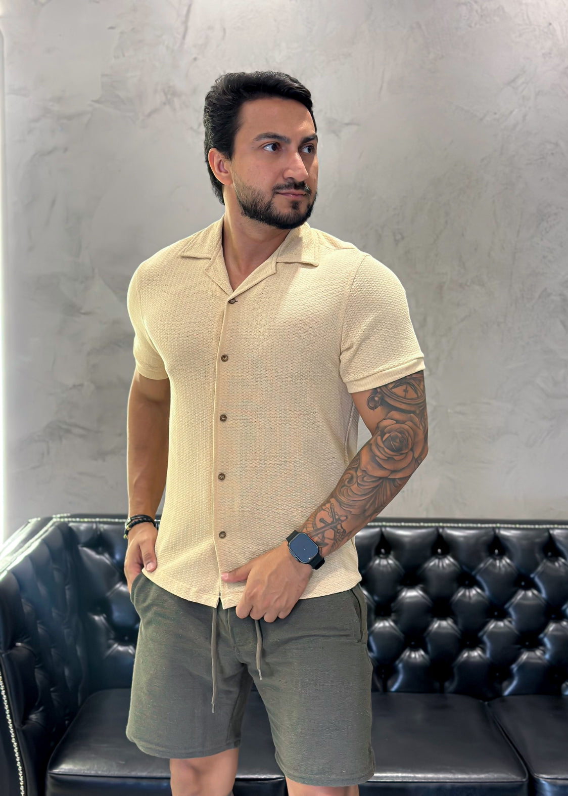 Camisa Risort Tricô Bege