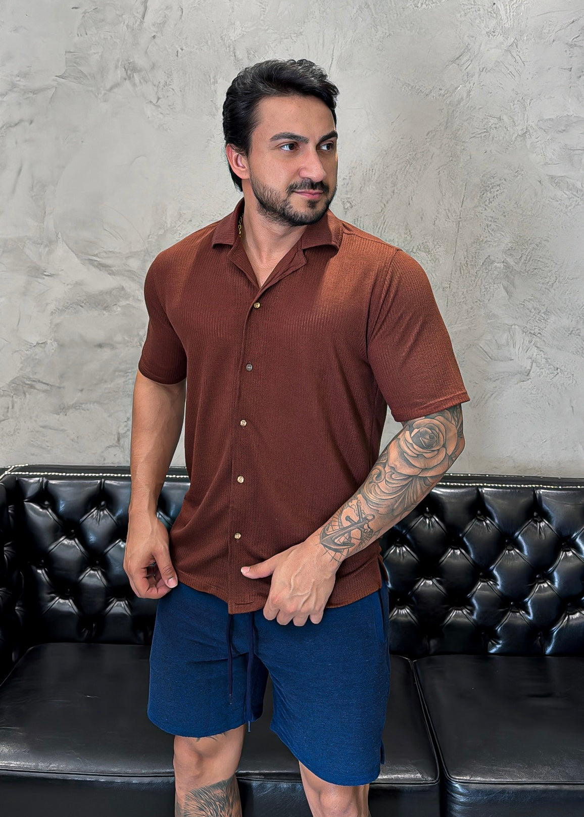 Short Tricot Pespontado Marinho