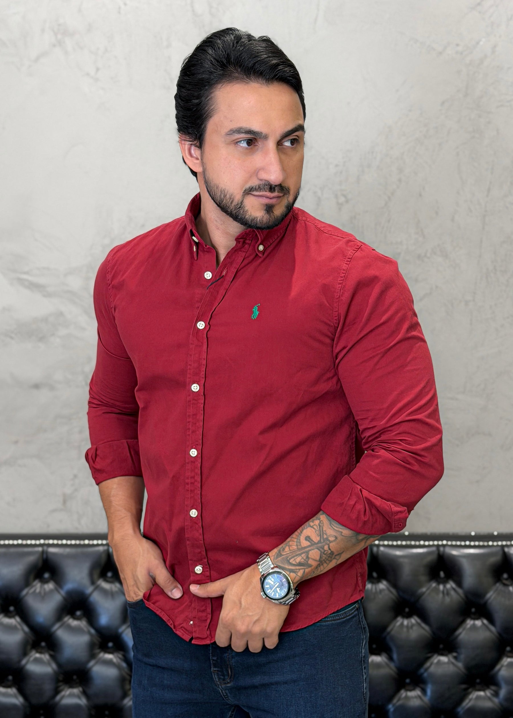 Camisa Ralph Lauren M/Longa Tinturada Bordo