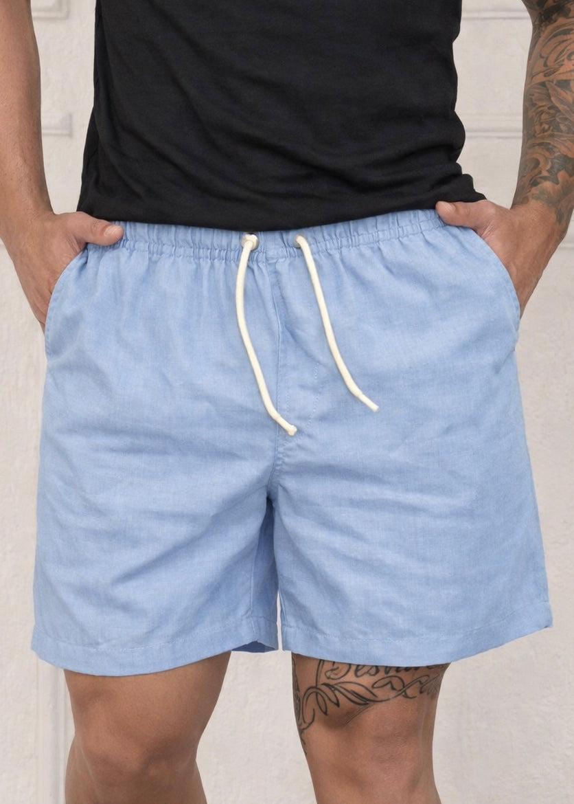 Short Linho Preto Azul