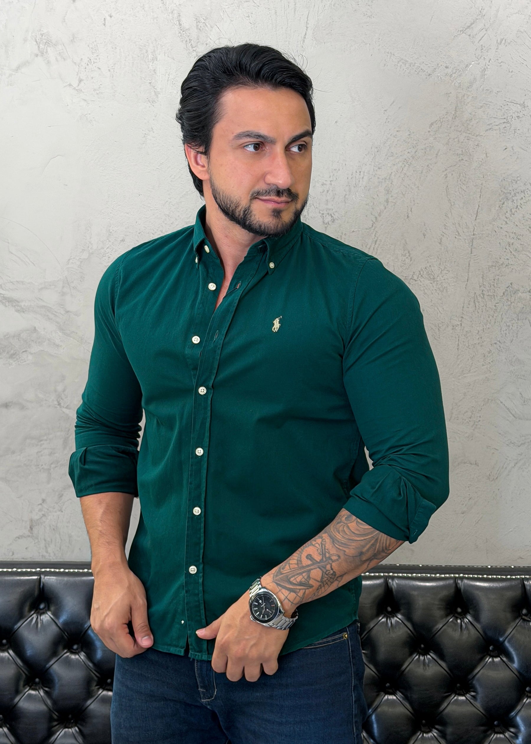 Camisa Ralph Lauren M/L Tinturada Verde