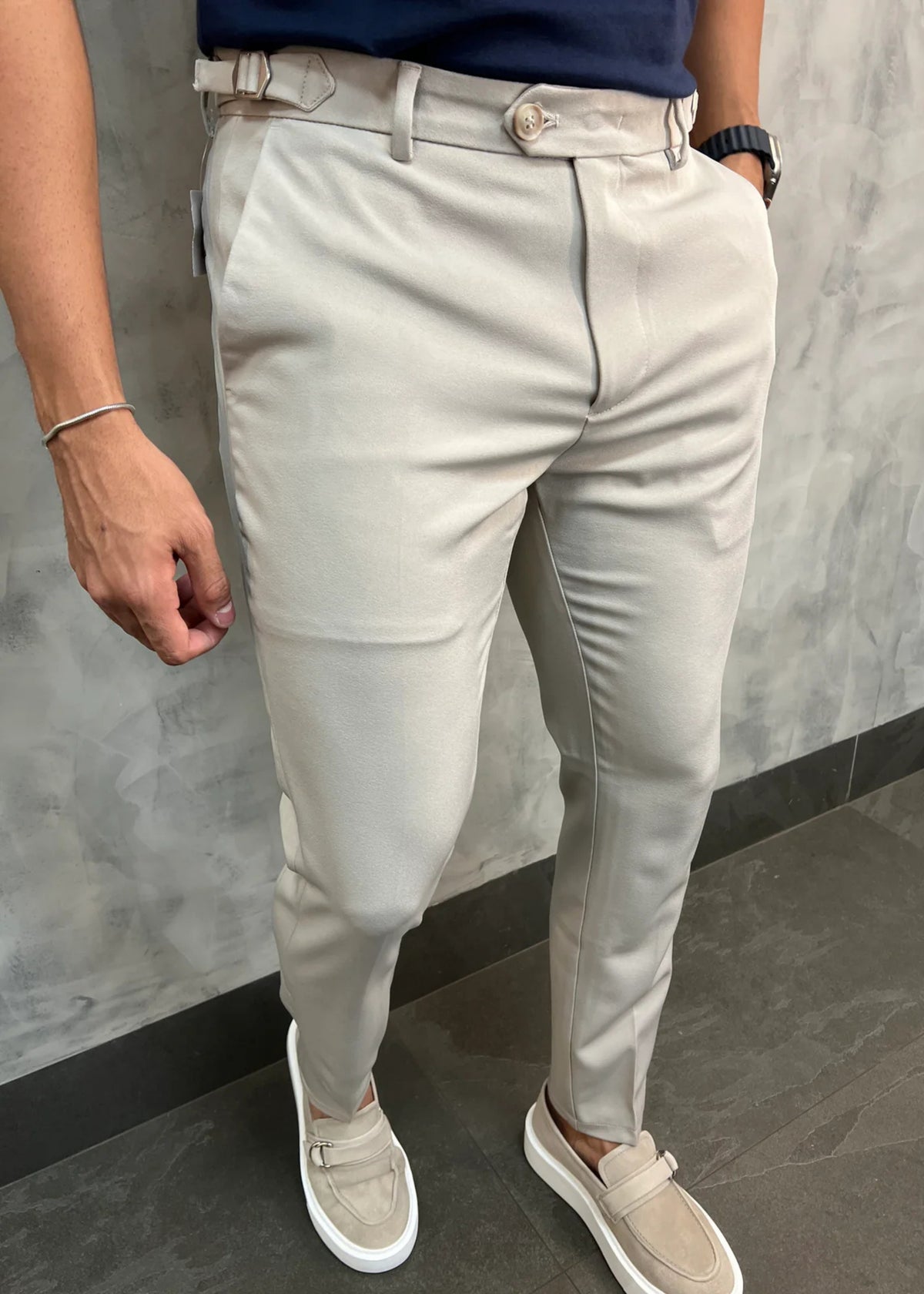 Calça Alfaiataria DL67 com Ajuste Lateral Bege