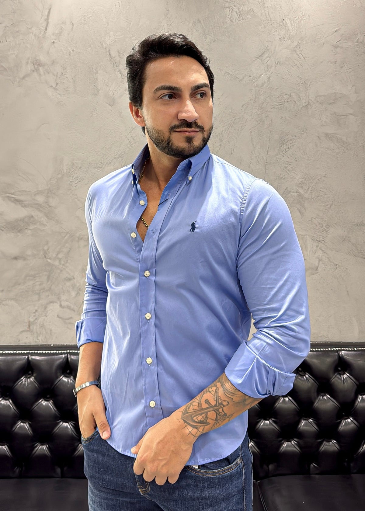 Camisa Ralph Lauren M/Longa Azul