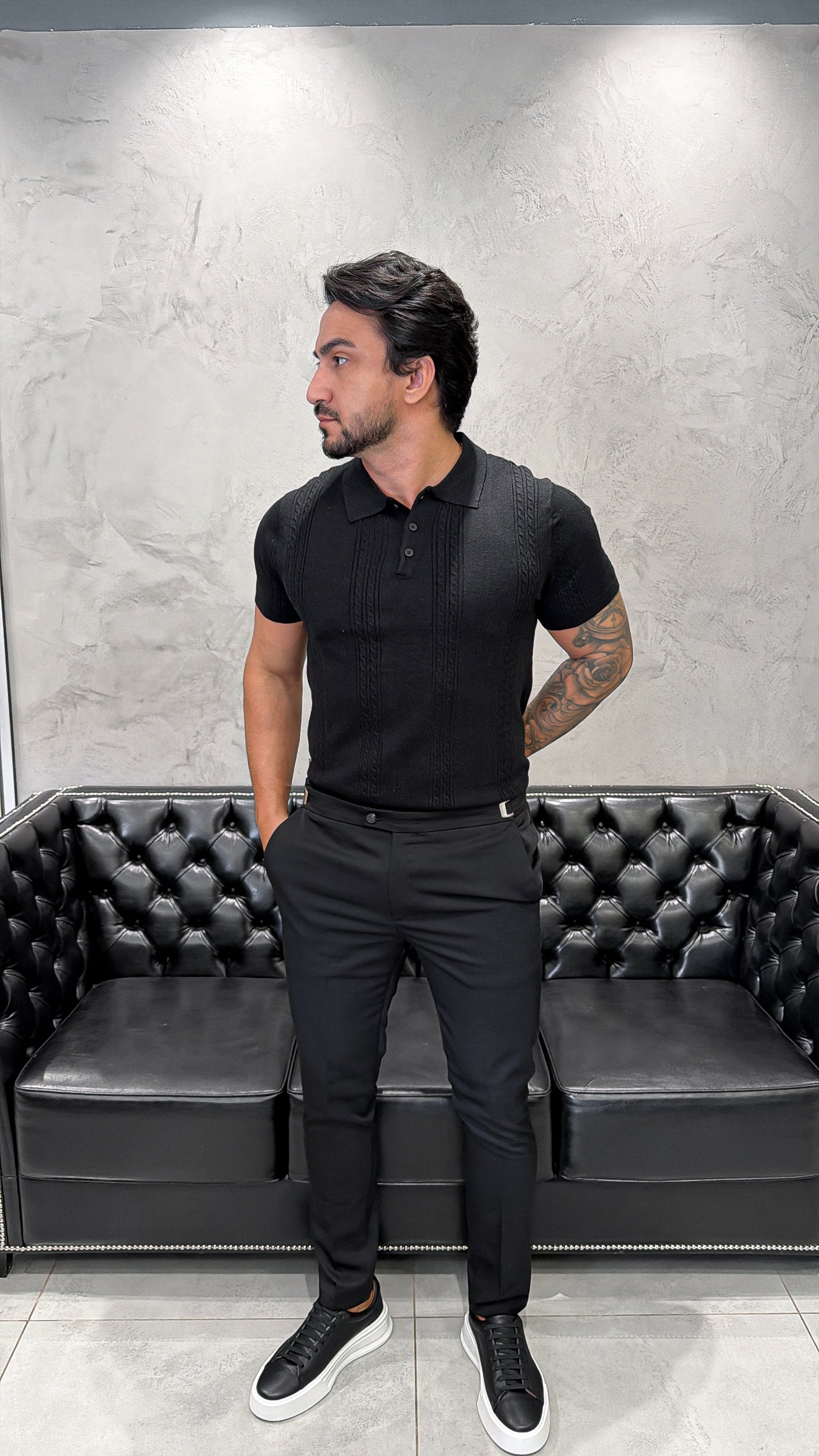 Polo Tricot Luxo Preto Detail
